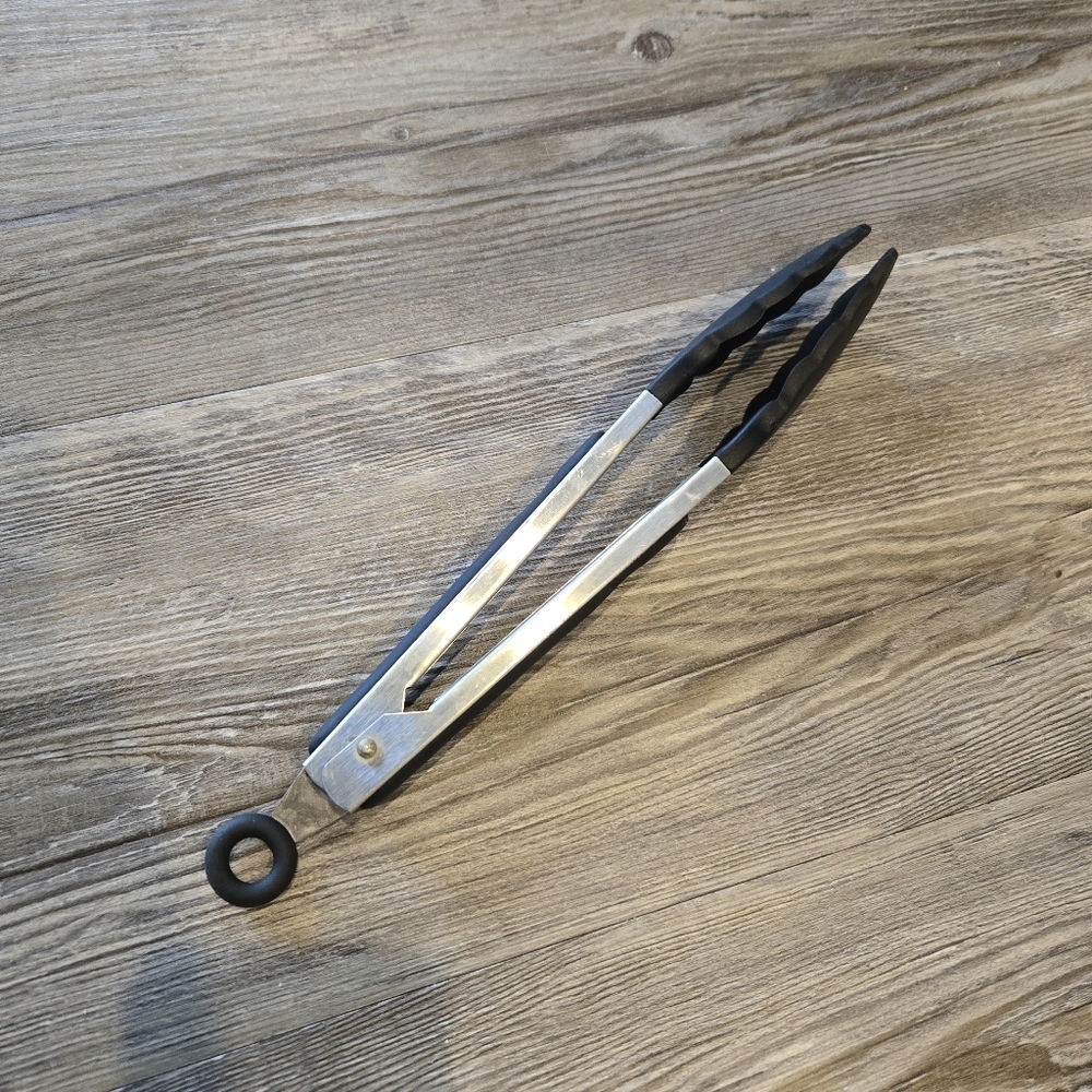 Stainless Steel and Black Silicone Kitchen Tongs